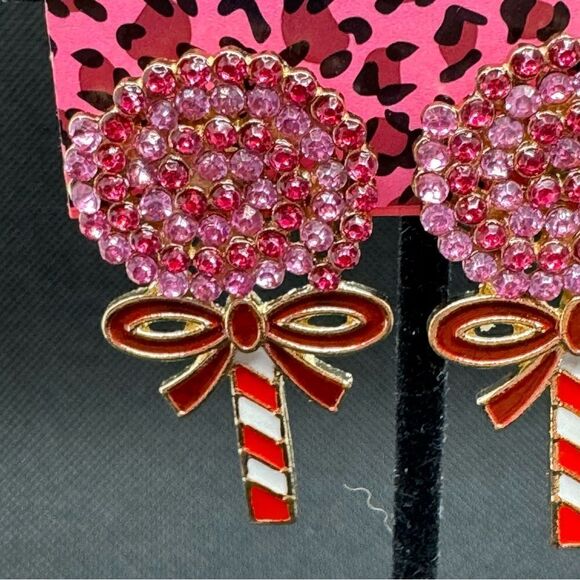 EARRINGS! Betsey Johnson Lollipop Post Earrings BNWT Pink and Red Gemstones - Picture 3 of 6